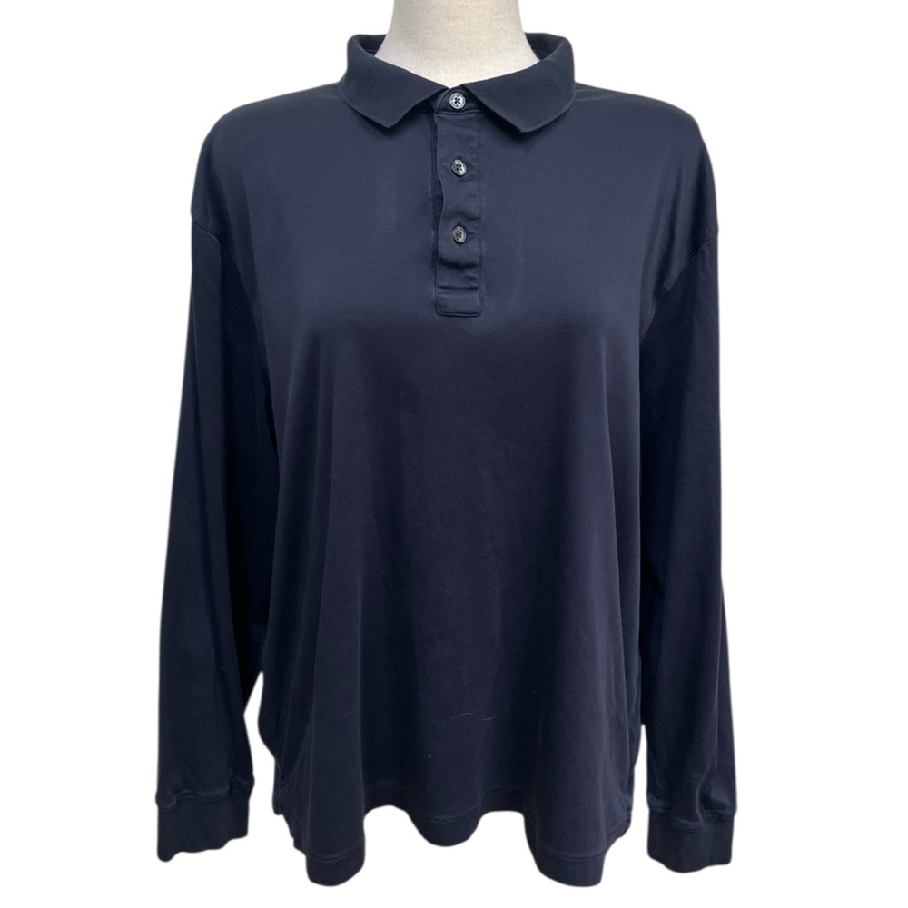 Banana Republic Luxury Touch Long Sleeve Polo Shirt Preppy Navy Blue Men's XL